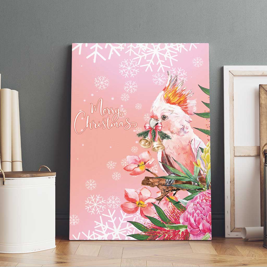 Australia Christmas Pink Cockatoo with Banksia Canvas Wall Art Coral Pink - Aussie Hoodie