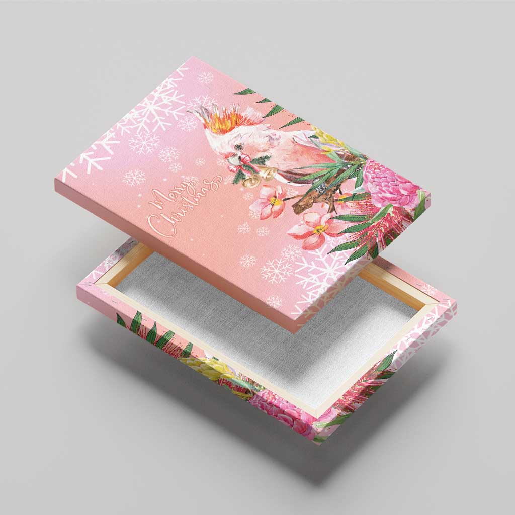 Australia Christmas Pink Cockatoo with Banksia Canvas Wall Art Coral Pink - Aussie Hoodie