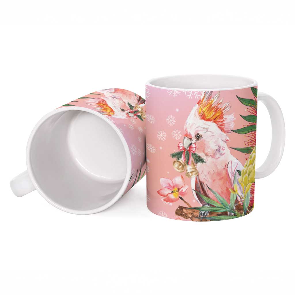 Australia Christmas Pink Cockatoo with Banksia Ceramic Mug Coral Pink - Aussie Hoodie