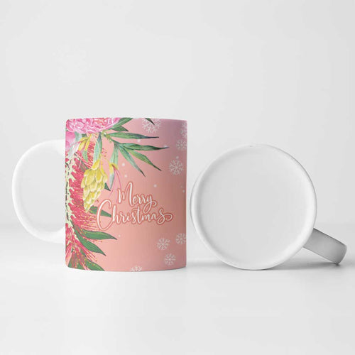 Australia Christmas Pink Cockatoo with Banksia Ceramic Mug Coral Pink - Aussie Hoodie
