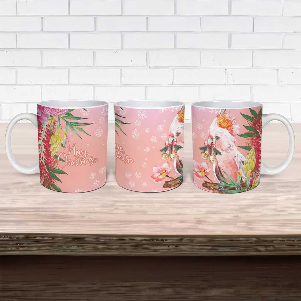 Australia Christmas Pink Cockatoo with Banksia Ceramic Mug Coral Pink - Aussie Hoodie