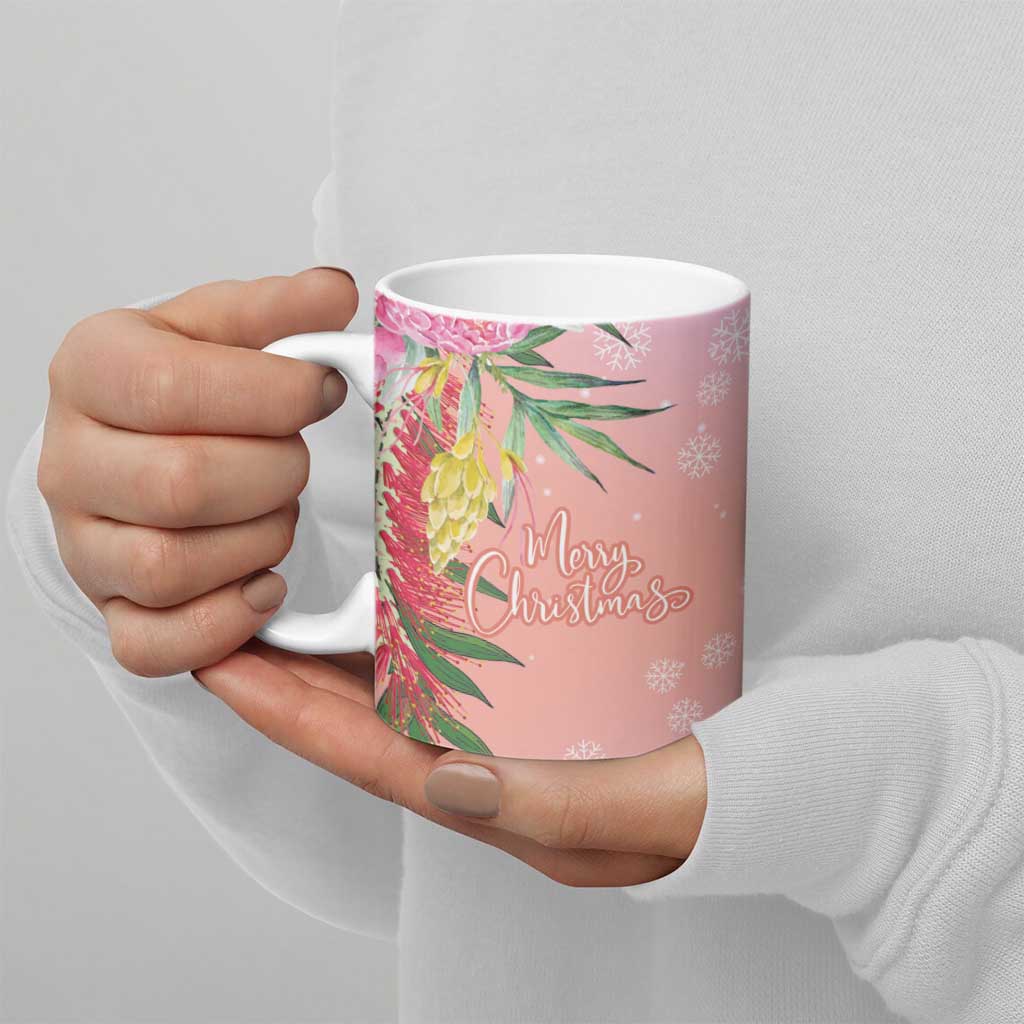 Australia Christmas Pink Cockatoo with Banksia Ceramic Mug Coral Pink - Aussie Hoodie