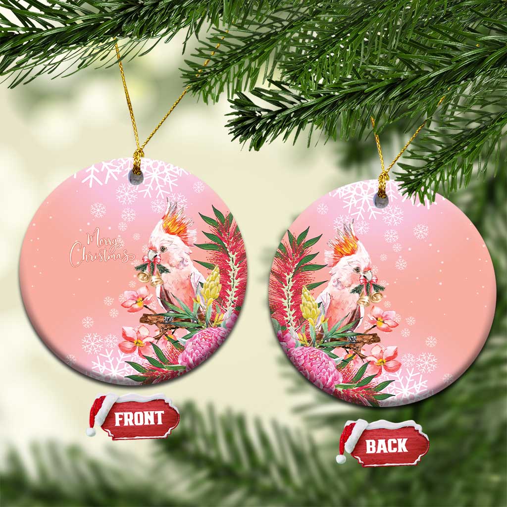 Australia Christmas Pink Cockatoo with Banksia Ceramic Ornament Coral Pink - Aussie Hoodie