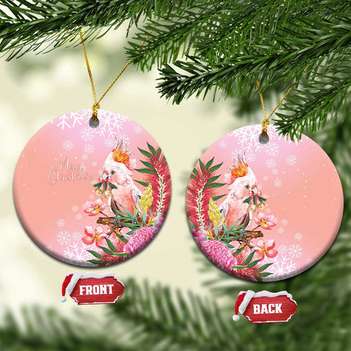 Australia Christmas Pink Cockatoo with Banksia Ceramic Ornament Coral Pink - Aussie Hoodie
