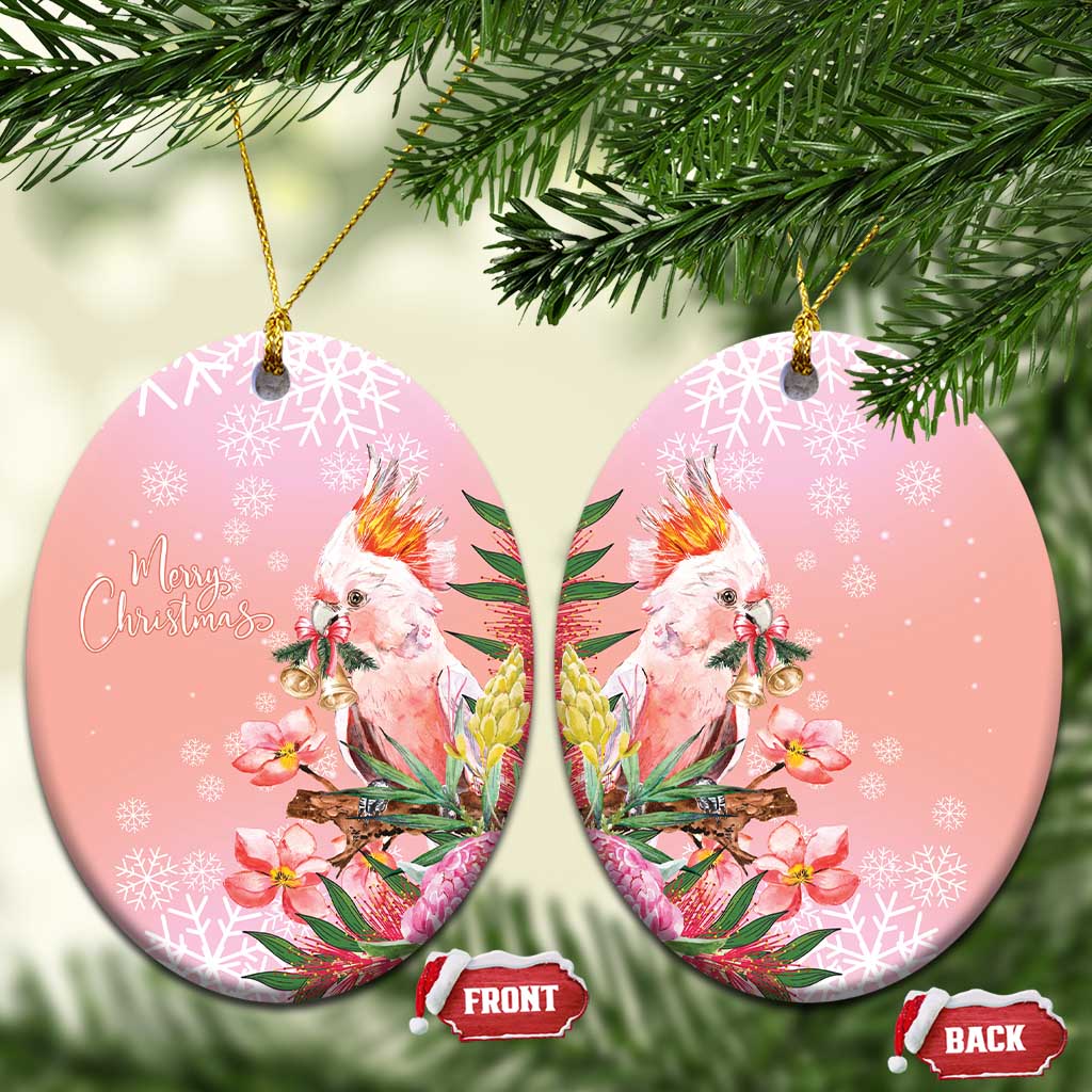 Australia Christmas Pink Cockatoo with Banksia Ceramic Ornament Coral Pink - Aussie Hoodie