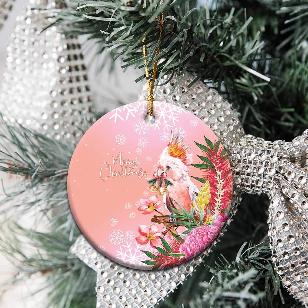 Australia Christmas Pink Cockatoo with Banksia Ceramic Ornament Coral Pink - Aussie Hoodie