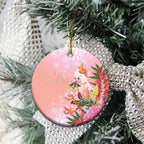 Australia Christmas Pink Cockatoo with Banksia Ceramic Ornament Coral Pink - Aussie Hoodie