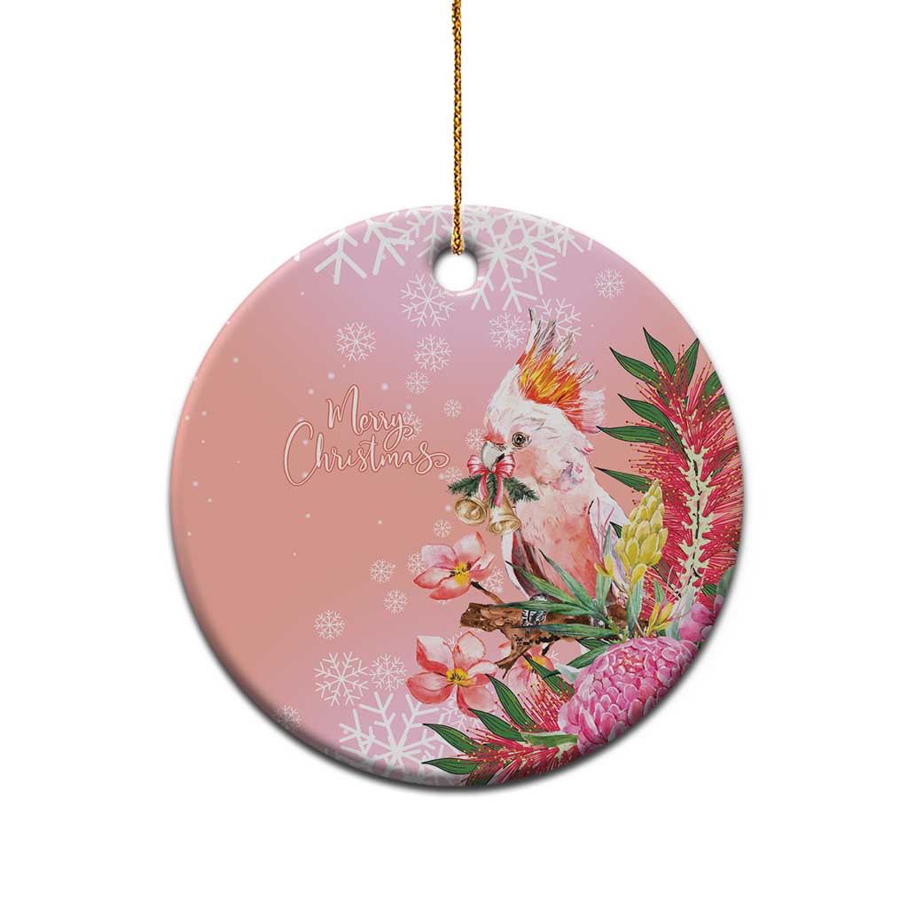 Australia Christmas Pink Cockatoo with Banksia Ceramic Ornament Coral Pink - Aussie Hoodie