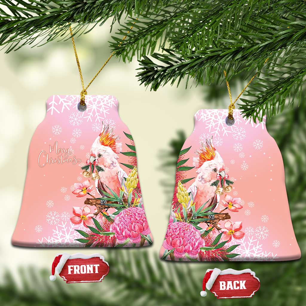 Australia Christmas Pink Cockatoo with Banksia Ceramic Ornament Coral Pink - Aussie Hoodie