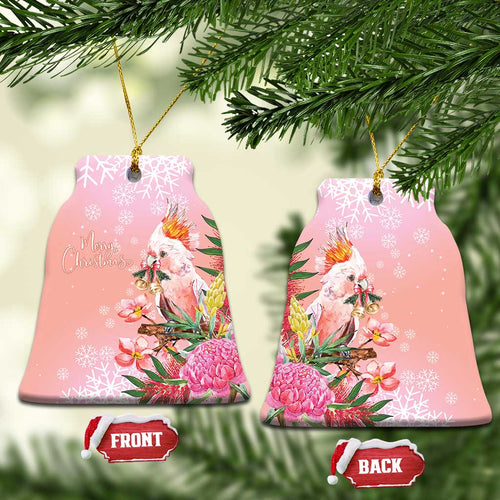 Australia Christmas Pink Cockatoo with Banksia Ceramic Ornament Coral Pink - Aussie Hoodie