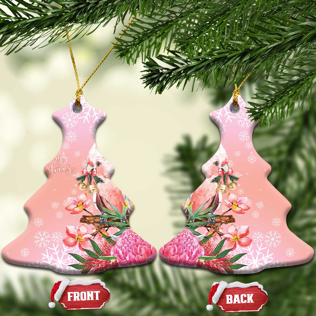Australia Christmas Pink Cockatoo with Banksia Ceramic Ornament Coral Pink - Aussie Hoodie