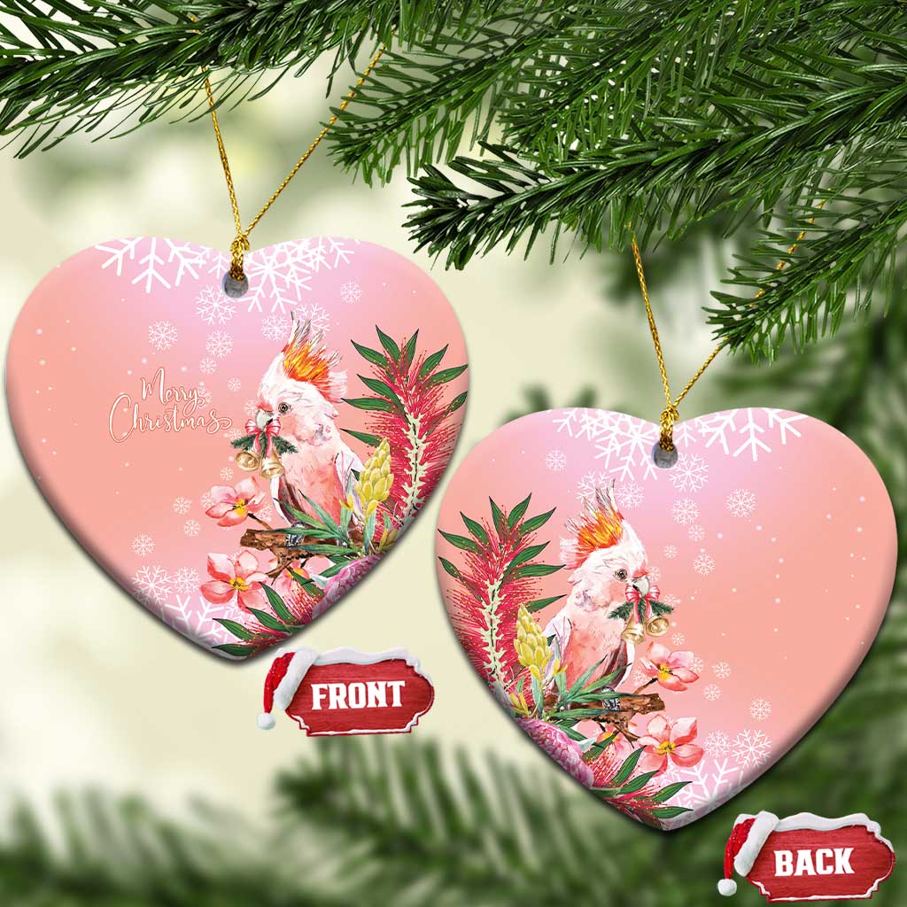 Australia Christmas Pink Cockatoo with Banksia Ceramic Ornament Coral Pink - Aussie Hoodie