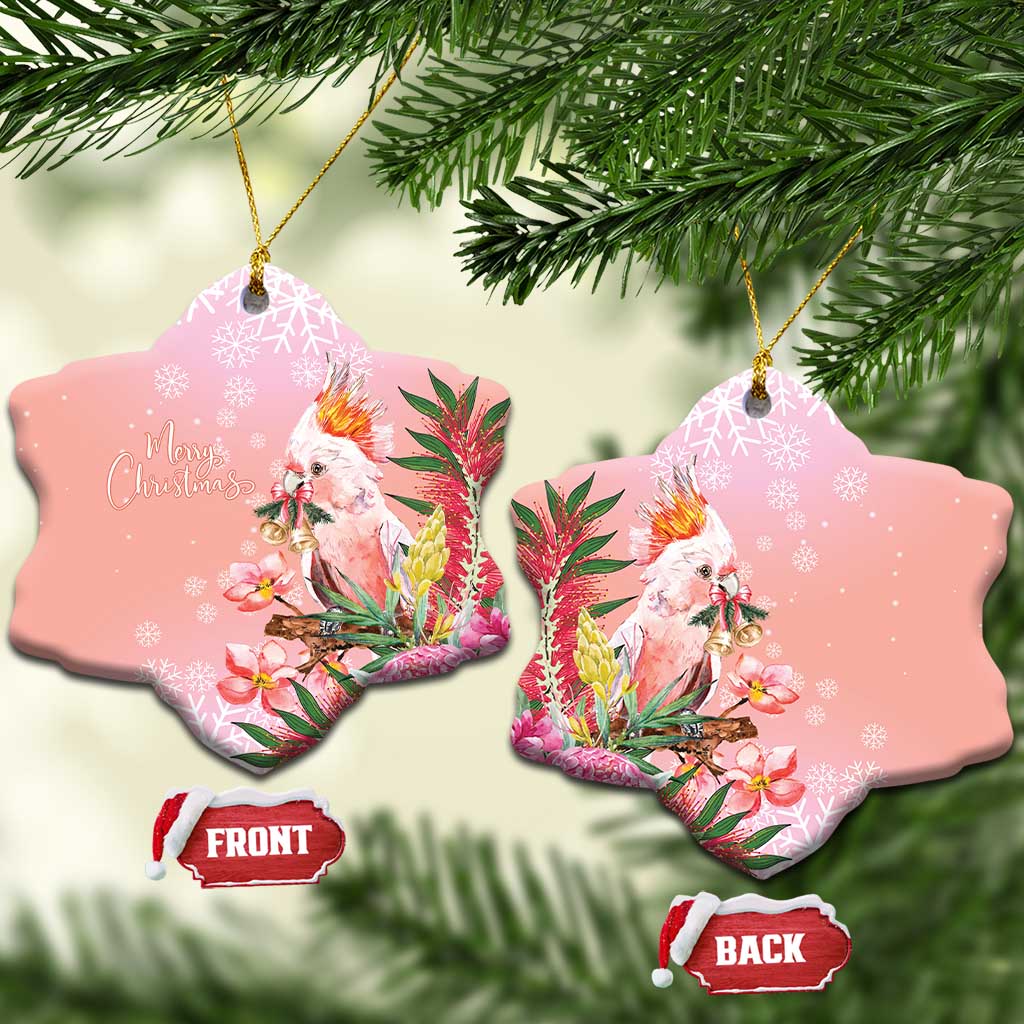 Australia Christmas Pink Cockatoo with Banksia Ceramic Ornament Coral Pink - Aussie Hoodie
