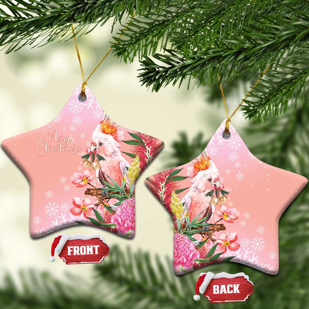 Australia Christmas Pink Cockatoo with Banksia Ceramic Ornament Coral Pink - Aussie Hoodie