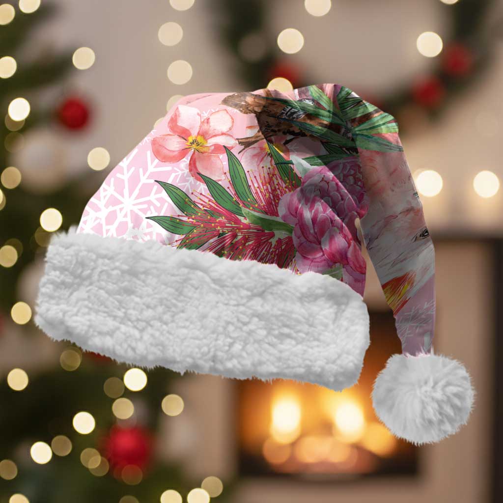 Australia Christmas Pink Cockatoo with Banksia Christmas Santa Hat Coral Pink - Aussie Hoodie