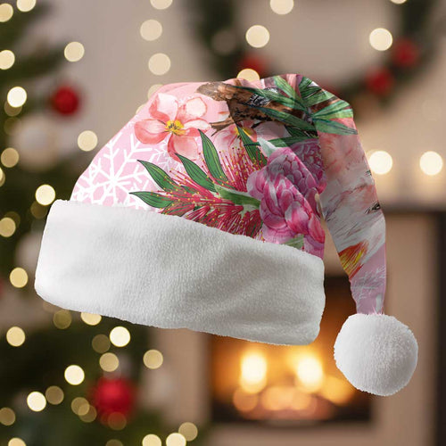 Australia Christmas Pink Cockatoo with Banksia Christmas Santa Hat Coral Pink - Aussie Hoodie