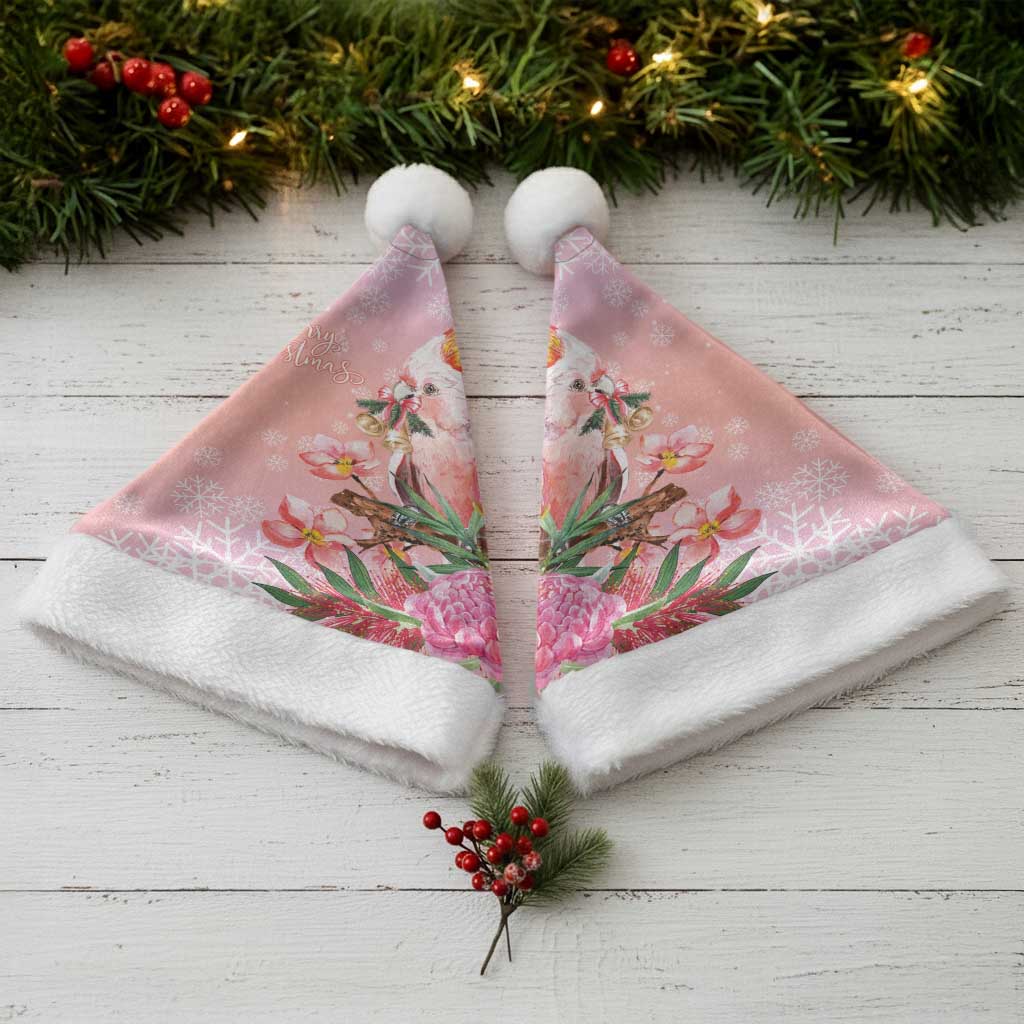 Australia Christmas Pink Cockatoo with Banksia Christmas Santa Hat Coral Pink - Aussie Hoodie