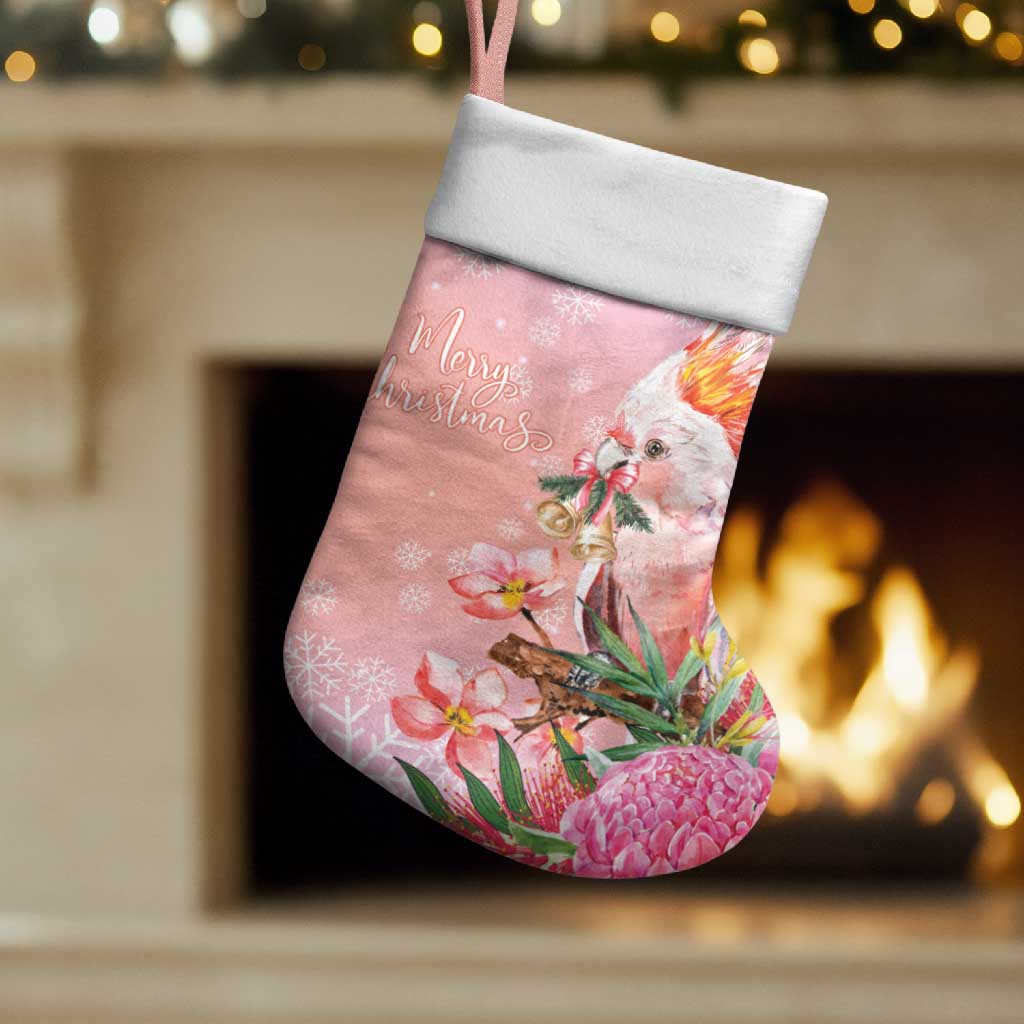 Australia Christmas Pink Cockatoo with Banksia Christmas Stocking Coral Pink - Aussie Hoodie