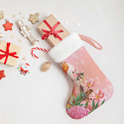 Australia Christmas Pink Cockatoo with Banksia Christmas Stocking Coral Pink - Aussie Hoodie