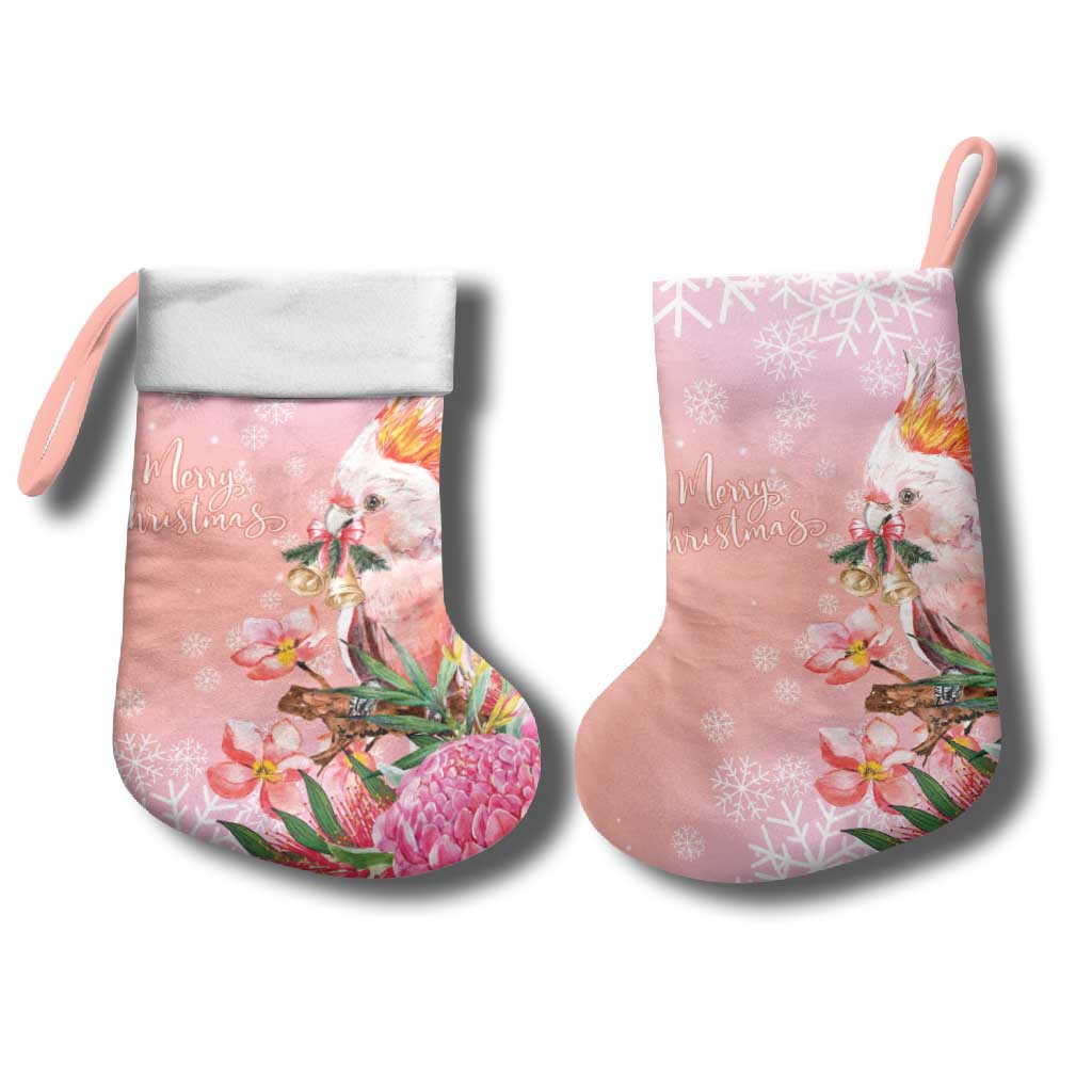 Australia Christmas Pink Cockatoo with Banksia Christmas Stocking Coral Pink - Aussie Hoodie
