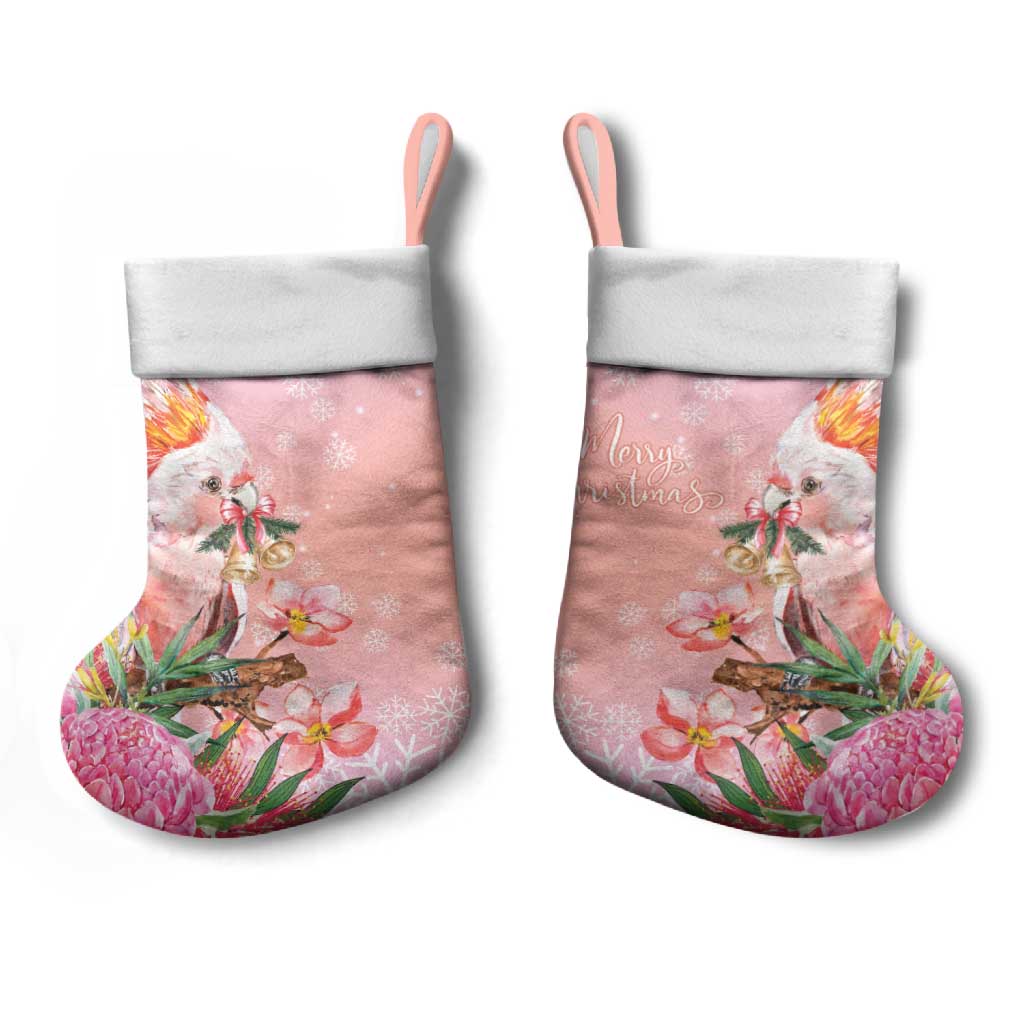 Australia Christmas Pink Cockatoo with Banksia Christmas Stocking Coral Pink - Aussie Hoodie