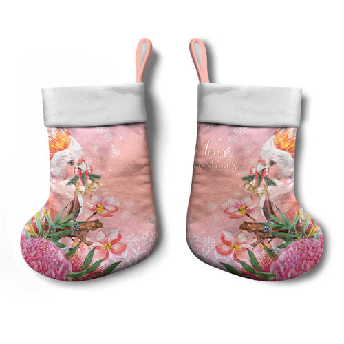 Australia Christmas Pink Cockatoo with Banksia Christmas Stocking Coral Pink - Aussie Hoodie