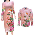 Australia Christmas Pink Cockatoo with Banksia Couples Matching Long Sleeve Bodycon Dress and Long Sleeve Button Shirt Coral Pink - Aussie Hoodie