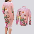 Australia Christmas Pink Cockatoo with Banksia Couples Matching Long Sleeve Bodycon Dress and Long Sleeve Button Shirt Coral Pink - Aussie Hoodie