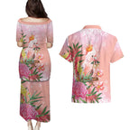 Australia Christmas Pink Cockatoo with Banksia Couples Matching Puletasi and Hawaiian Shirt Coral Pink - Aussie Hoodie