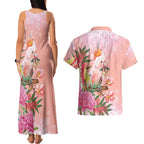Australia Christmas Pink Cockatoo with Banksia Couples Matching Tank Maxi Dress and Hawaiian Shirt Coral Pink - Aussie Hoodie