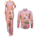 Australia Christmas Pink Cockatoo with Banksia Couples Matching Tank Maxi Dress and Long Sleeve Button Shirt Coral Pink - Aussie Hoodie