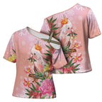Australia Christmas Pink Cockatoo with Banksia Cross Shoulder Shirt Coral Pink - Aussie Hoodie