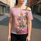 Australia Christmas Pink Cockatoo with Banksia Cross Shoulder Shirt Coral Pink - Aussie Hoodie