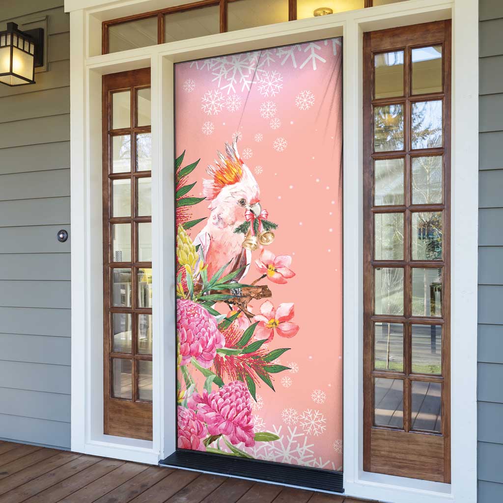 Australia Christmas Pink Cockatoo with Banksia Door Cover Coral Pink - Aussie Hoodie