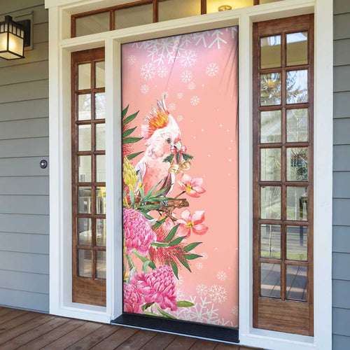 Australia Christmas Pink Cockatoo with Banksia Door Cover Coral Pink - Aussie Hoodie