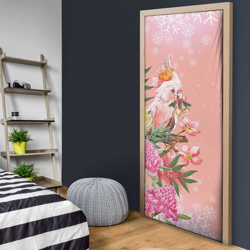 Australia Christmas Pink Cockatoo with Banksia Door Cover Coral Pink - Aussie Hoodie