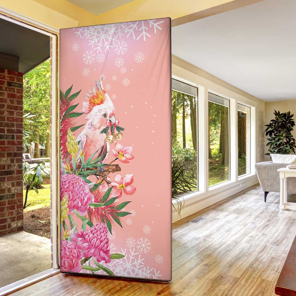 Australia Christmas Pink Cockatoo with Banksia Door Cover Coral Pink - Aussie Hoodie