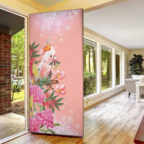 Australia Christmas Pink Cockatoo with Banksia Door Cover Coral Pink - Aussie Hoodie