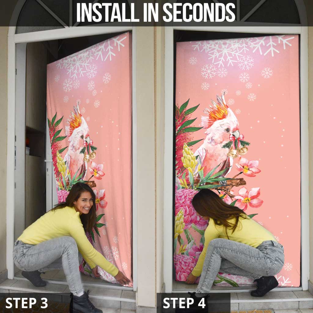 Australia Christmas Pink Cockatoo with Banksia Door Cover Coral Pink - Aussie Hoodie