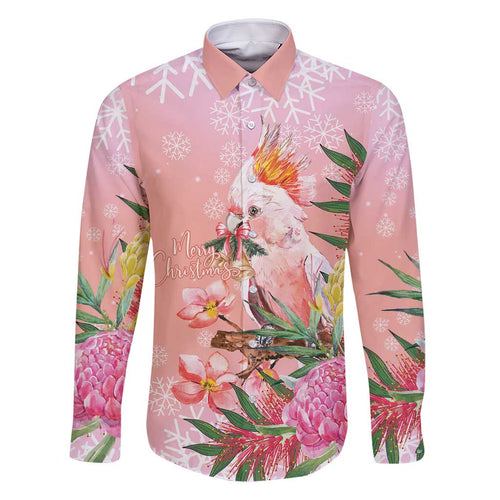 Australia Christmas Pink Cockatoo with Banksia Family Matching Long Sleeve Bodycon Dress and Hawaiian Shirt Coral Pink - Aussie Hoodie
