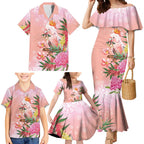 Australia Christmas Pink Cockatoo with Banksia Family Matching Mermaid Dress and Hawaiian Shirt Coral Pink - Aussie Hoodie