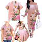 Australia Christmas Pink Cockatoo with Banksia Family Matching Off The Shoulder Long Sleeve Dress and Hawaiian Shirt Coral Pink - Aussie Hoodie
