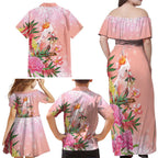 Australia Christmas Pink Cockatoo with Banksia Family Matching Off Shoulder Maxi Dress and Hawaiian Shirt Coral Pink - Aussie Hoodie