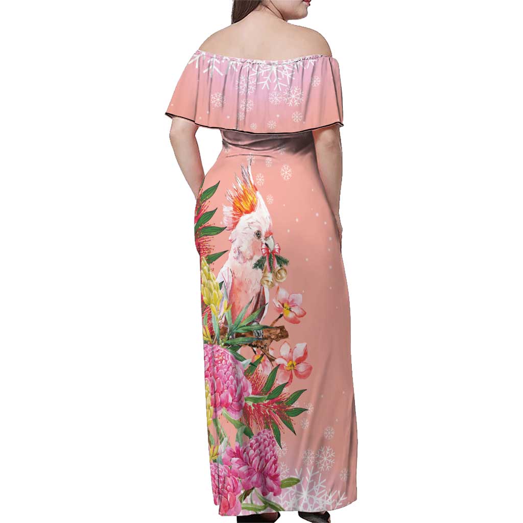 Australia Christmas Pink Cockatoo with Banksia Family Matching Off Shoulder Maxi Dress and Hawaiian Shirt Coral Pink - Aussie Hoodie