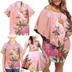 Australia Christmas Pink Cockatoo with Banksia Family Matching Off Shoulder Short Dress and Hawaiian Shirt Coral Pink - Aussie Hoodie