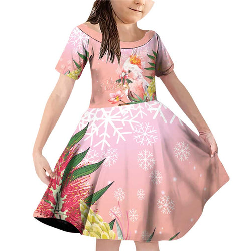 Australia Christmas Pink Cockatoo with Banksia Family Matching Off Shoulder Short Dress and Hawaiian Shirt Coral Pink - Aussie Hoodie