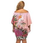 Australia Christmas Pink Cockatoo with Banksia Family Matching Off Shoulder Short Dress and Hawaiian Shirt Coral Pink - Aussie Hoodie