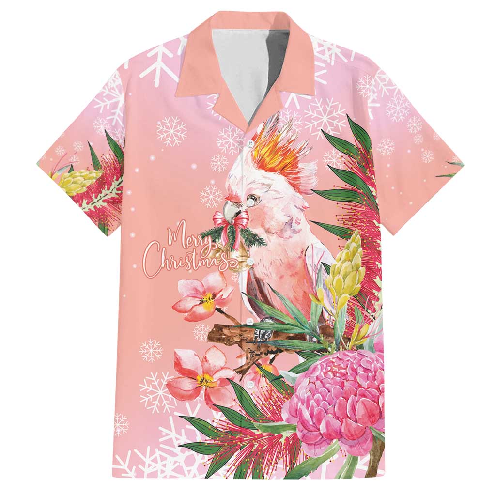 Australia Christmas Pink Cockatoo with Banksia Family Matching Puletasi and Hawaiian Shirt Coral Pink - Aussie Hoodie