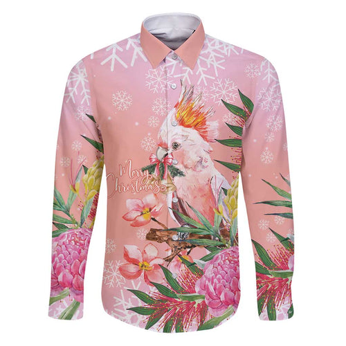 Australia Christmas Pink Cockatoo with Banksia Family Matching Puletasi and Hawaiian Shirt Coral Pink - Aussie Hoodie