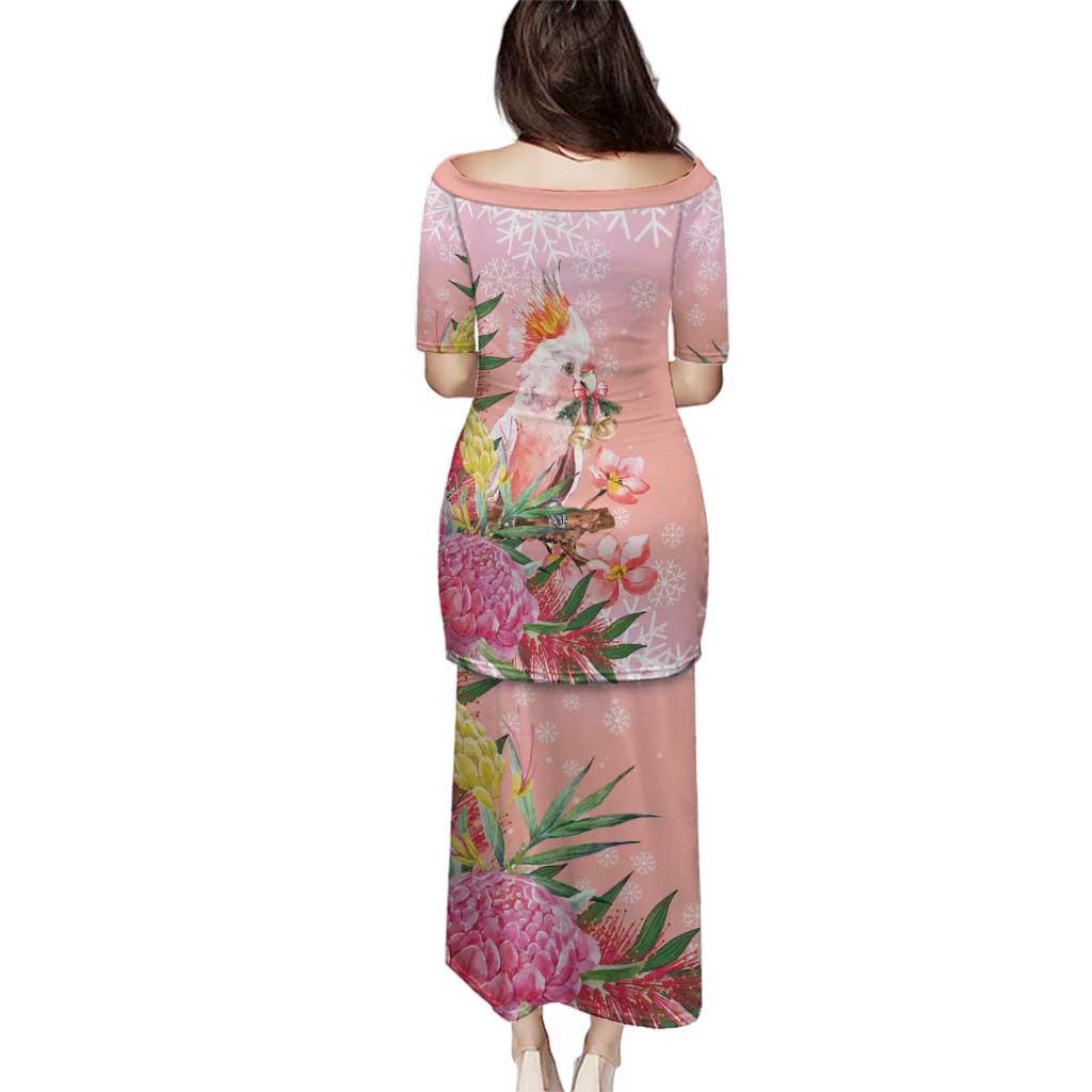 Australia Christmas Pink Cockatoo with Banksia Family Matching Puletasi and Hawaiian Shirt Coral Pink - Aussie Hoodie